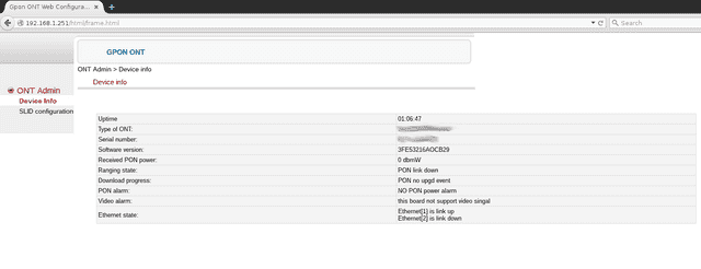 ONT web interface